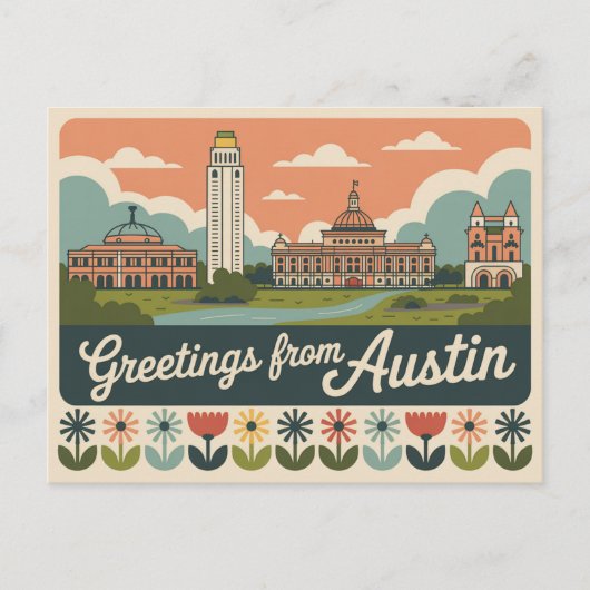 Vintag Austin Postkarte | Grüße aus Austin (Vorderseite)