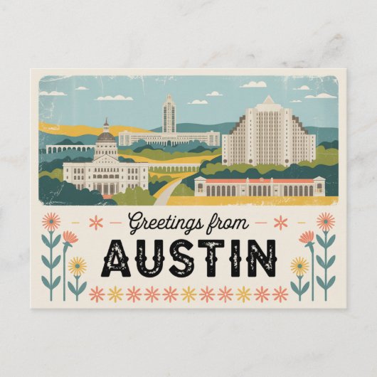 Vintag Austin Postkarte | Grüße aus Austin (Vorderseite)
