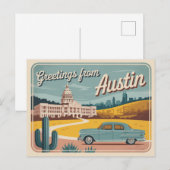 Vintag Austin Postkarte | Grüße aus Austin (Vorne/Hinten)