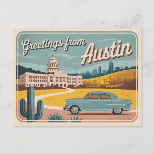 Vintag Austin Postkarte | Grüße aus Austin (Vorderseite)