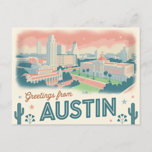 Vintag Austin Postkarte | Grüße aus Austin (Vorderseite)