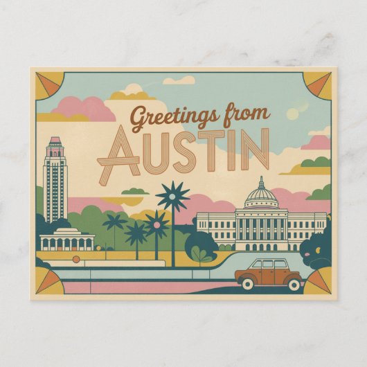Vintag Austin Postkarte | Grüße aus Austin (Vorderseite)