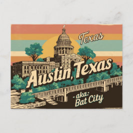 Vintag Austin, Texas - Bat City, USA Postkarte
