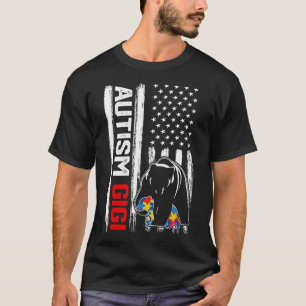 Vintag Autism Gigi Bear American Flag Awareness F T-Shirt