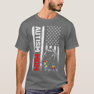 Vintag Autismus Mama Bär American Flag Awareness F T-Shirt