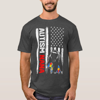 Vintag Autismus Nana Bear American Flag Awareness T-Shirt
