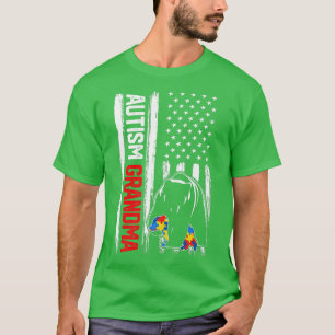 Vintag Autismus Oma Bear American Flag Auszeichnun T-Shirt