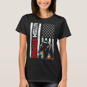 Vintag Autismus Stepdad Bear American Flag Auszeic T-Shirt