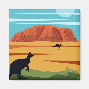 Vintag Ayers Rock Australia Kangaroos Travel Magnet