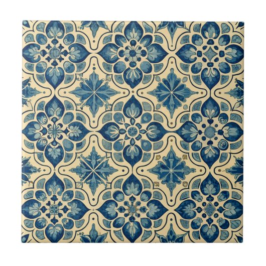 Vintag Azulejo Portugiesisches Blaues Muster Fliese (Vorderseite)