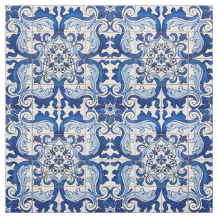 Vintag Azulejo Tile Floral Pattern Stoff