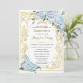 Vintag Baby Blue Rose Aschenputella Quinceañera Einladung (Stehend Vorderseite)