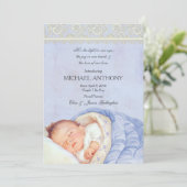 Vintag Baby Boy Ankündigung Blue & Ivory Lace (Stehend Vorderseite)