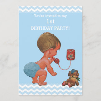 Vintag Baby Boy on Phone Chevrons 1. Geburtstag Einladung