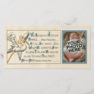 Vintag Baby Boy & Stork Geburtserklärung - Blue Ankündigung