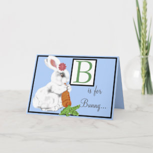 Vintag Baby Bunny Alphabet Letter Blue Customizing Karte