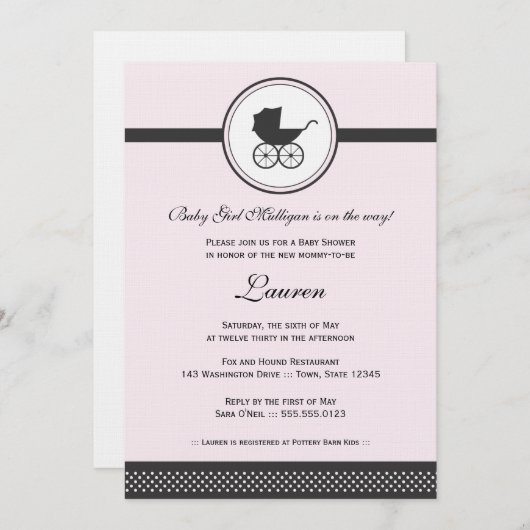 Vintag Baby Carriage Baby Dusche Einladung (Vorne/Hinten)