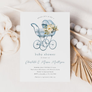 Vintag Baby Carriage Blue Couples Kinderdusche Einladung