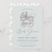 Vintag Baby Carriage Boy Babydusche Einladung (Vorne/Hinten)