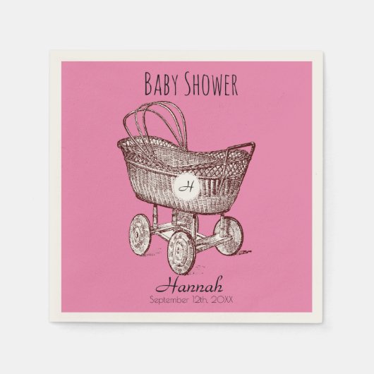Vintag Baby Crib Monogram Baby Dusche P Napkin 3 Serviette (Vorderseite)