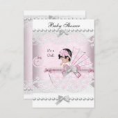 Vintag Baby Dusche Niedlich Girl Hübsch Pink Einladung (Vorne/Hinten)