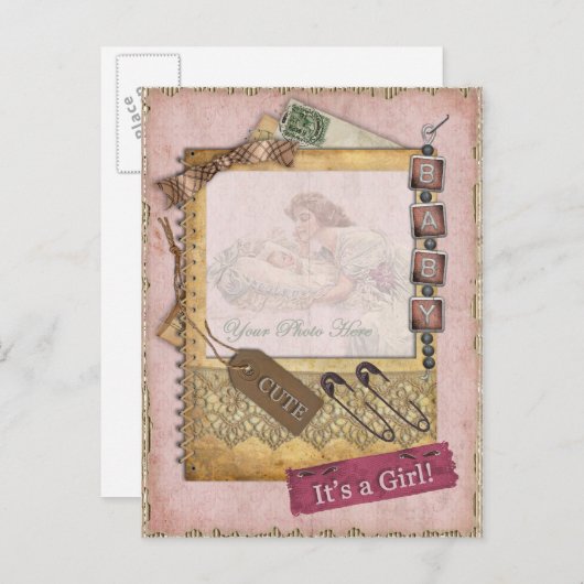 Vintag Baby Girl Ankündigung Foto (Vorne/Hinten)