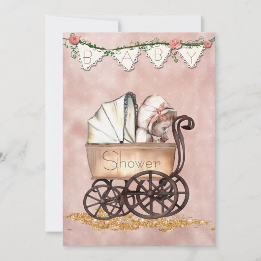 Vintag Baby Girl Babydusche Einladung (Vorderseite)