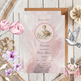 Vintag Baby Girl Baptisse Einladung