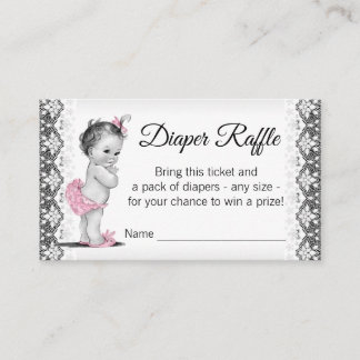 Vintag Baby Girl Diaper Raffel Ticket Begleitkarte