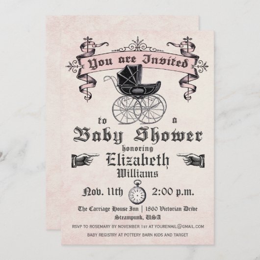 Vintag Baby Girl Dusche Einladung (Vorne/Hinten)