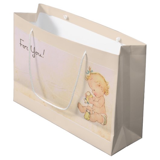 Vintag Baby Girl Große Geschenktüte (Vorderseite Schrägansicht)