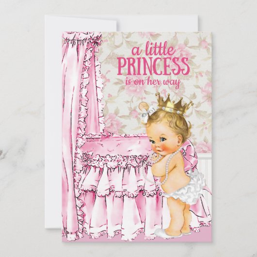 Vintag Baby Girl Princess Kinderdusche Einladung (Vorderseite)