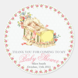 Vintag Baby Shower Baby in Crib Vielen Dank für Ih Runder Aufkleber