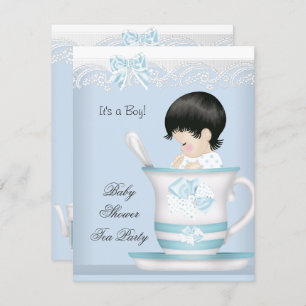 Vintag Baby Shower Boy Blue Baby in Teacup Einladung