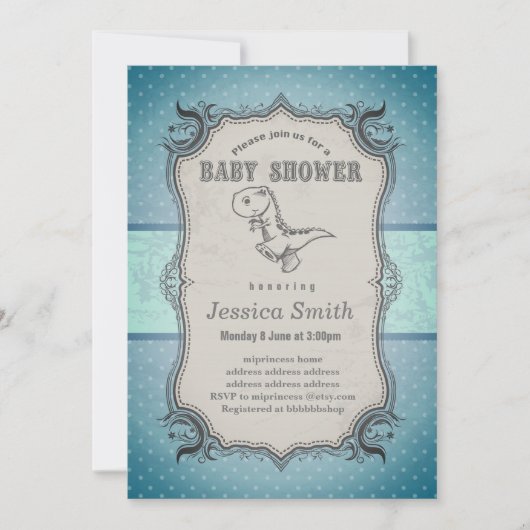 Vintag BABY SHOWER Einladung - Dinosaurier (Vorderseite)