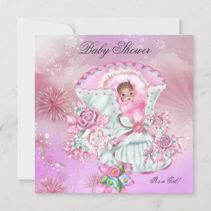 Vintag Baby Shower Girl Baby Hot Pink Magie Einladung