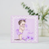 Vintag Baby Shower Girl Hübsch Lavendel Blume Einladung (Stehend Vorderseite)
