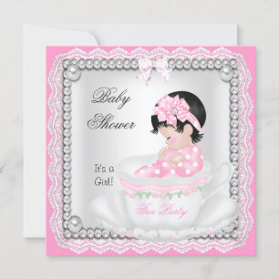 Vintag Baby Shower Girl Pink Baby Teacup Lee Einladung