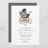 Vintag Baby Stroller | Klassische Babydusche Einladung (Vorne/Hinten)