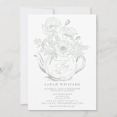 Vintag Baby Tee Party Dusche Blumenkohl Grün Einladung (Vorderseite)