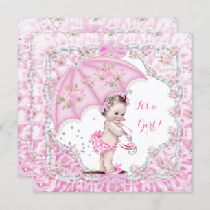 Vintag Babydusche Blume Rosa Schirm Einladung