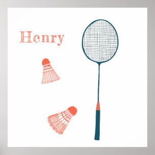 Vintag Badminton Print CUSTOM BABY NAME Art Poster