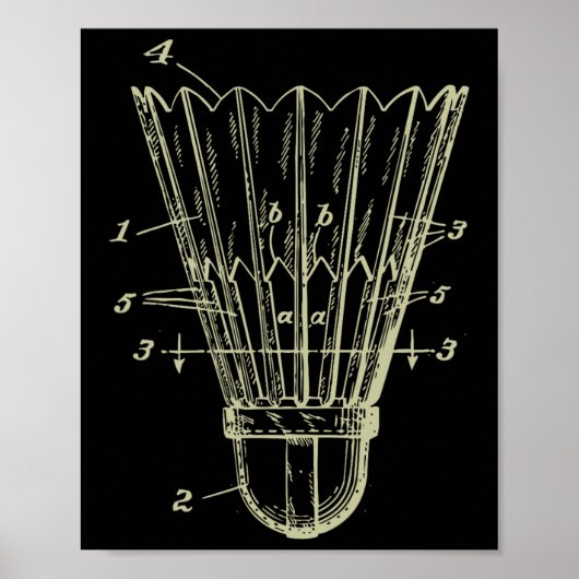 Vintag Badminton Shuttle Blueprint Patent Poster (Vorne)