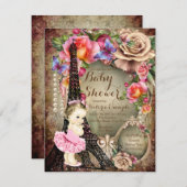 Vintag Ballerina Eiffel Tower Paris Babydusche Einladung (Vorne/Hinten)