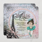 Vintag Ballerina Paris Babydusche Einladung (Vorne/Hinten)