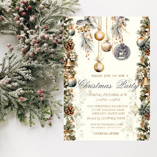 Vintag Balls Bells Pinecones Snowflakes Company Einladung