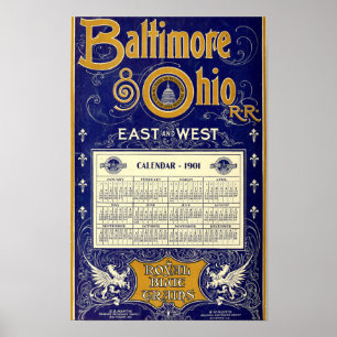 Vintag Baltimore & Ohio Rail Road 1901 Kalender Poster