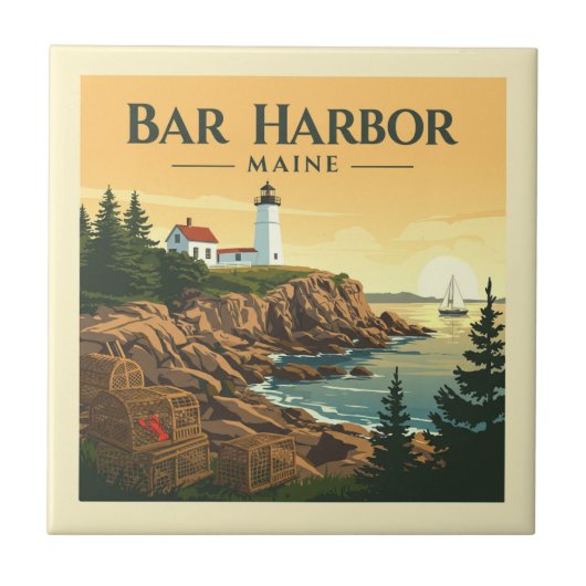 Vintag Bar Harbor Maine Fliese (Vorderseite)