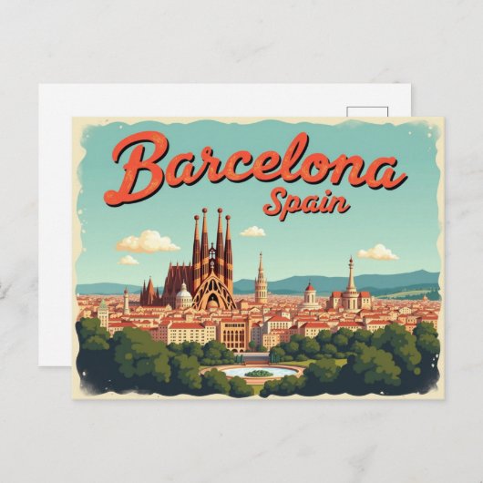 Vintag Barcelona Vibes Postkarte (Vorne/Hinten)