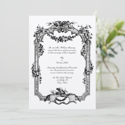 Vintag Barock Rokoko Rose Traubenrahmen Einladung (Stehend Vorderseite)